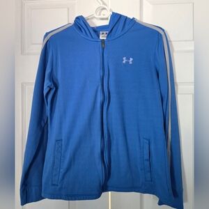 Under Armour Blue Zip-Up Hoodie with Gray Stripes Women’s Size M
